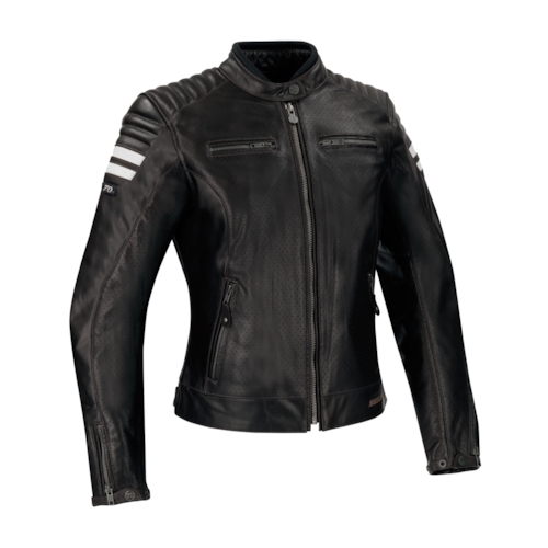 Segura Lady Stripe Perfo Women's Motorcycle Leather Jacket, black-white, Size 36, black-white, Size 36 for Women