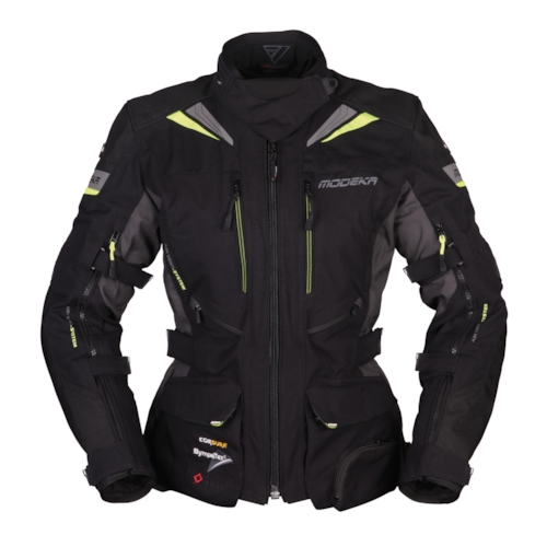 Modeka Panamericana Ladies Motorcycle Textile Jacket, black-yellow, Size 34 for Women, black-yellow, Size 34 for Women