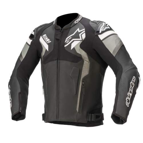 ALPINESTARS Atem V4 Jacket, Leder motorjas heren, Zwart-Grijs-Wit