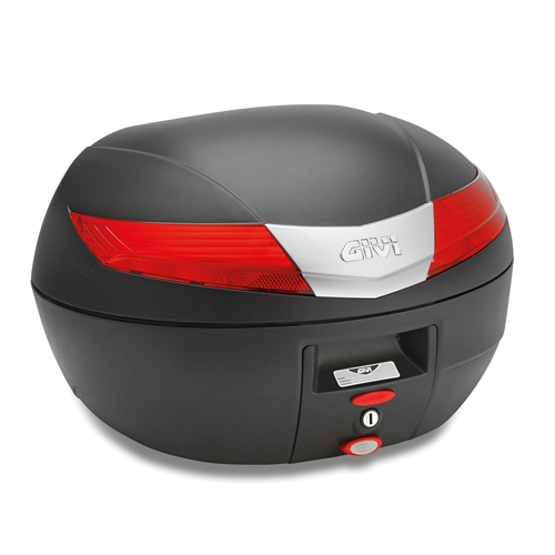GIVI V40 topkoffer, Topkoffers en zijkoffers voor de moto, rode reflectoren, zwarte cover