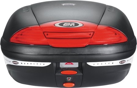 GIVI E450 Simply II topkoffer, Topkoffers en zijkoffers voor de moto, rode reflectoren, zwarte cover