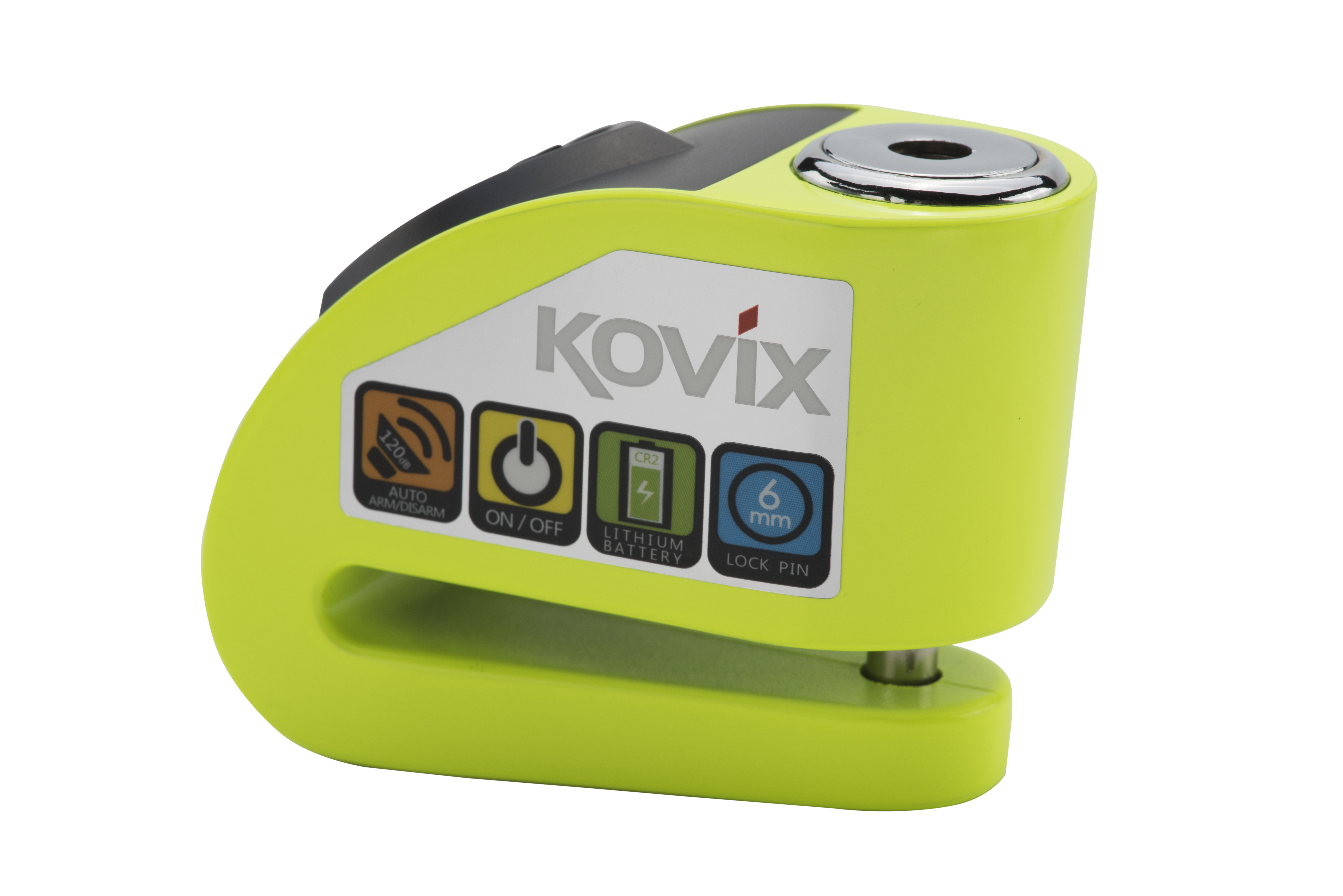 Kovix KAZ10 10mm Alarm Disc Lock Fluo Green Motorbike Brake Anti Theft System 